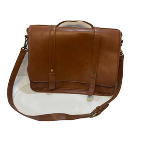 Ecosusi Large Vegan Leather Briefcase Brown Straps Laptop Bag Pockets NWOT
